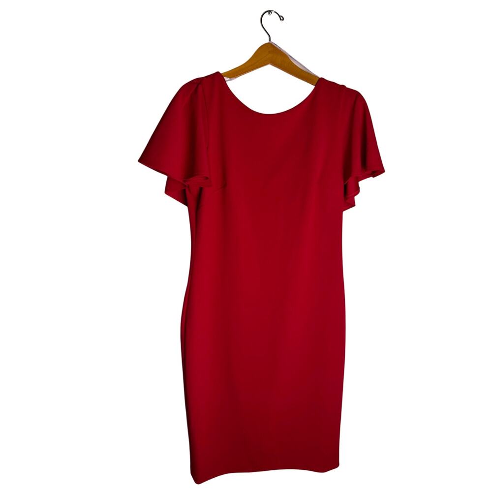 Calvin Klein Red Cape Sleeve Sheath Dress Size 12 Stretch Cocktail Career